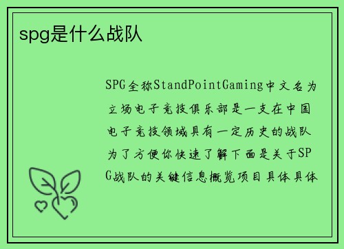 spg是什么战队
